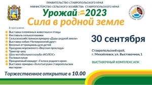 30 сентября в г.Михайловск состоится ежегодная выставка племенных животных и птицы, сельскохозяйственной техники, машин и оборудования «День урожая-2023»